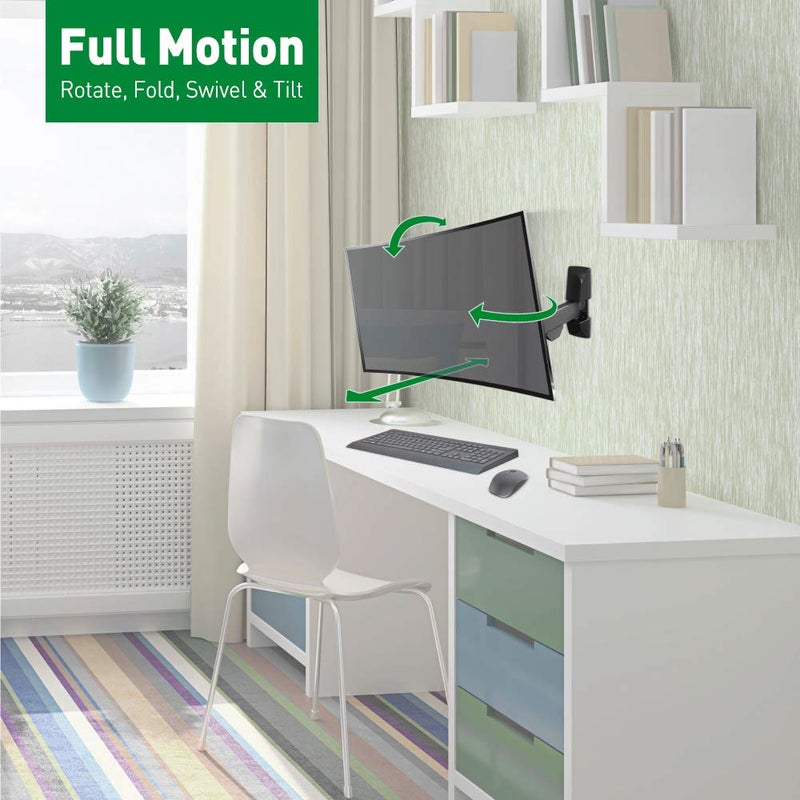 Barkan TV and Monitor Wall Mount, 13 - 29 inch Full Motion Articulating - 4 Movement Flat / Curved Screen Bracket, Holds up to 33 lbs, Lifetime Limited Warranty, UL Listed, Fits LED OLED LCD, Black (E140) - Image 2